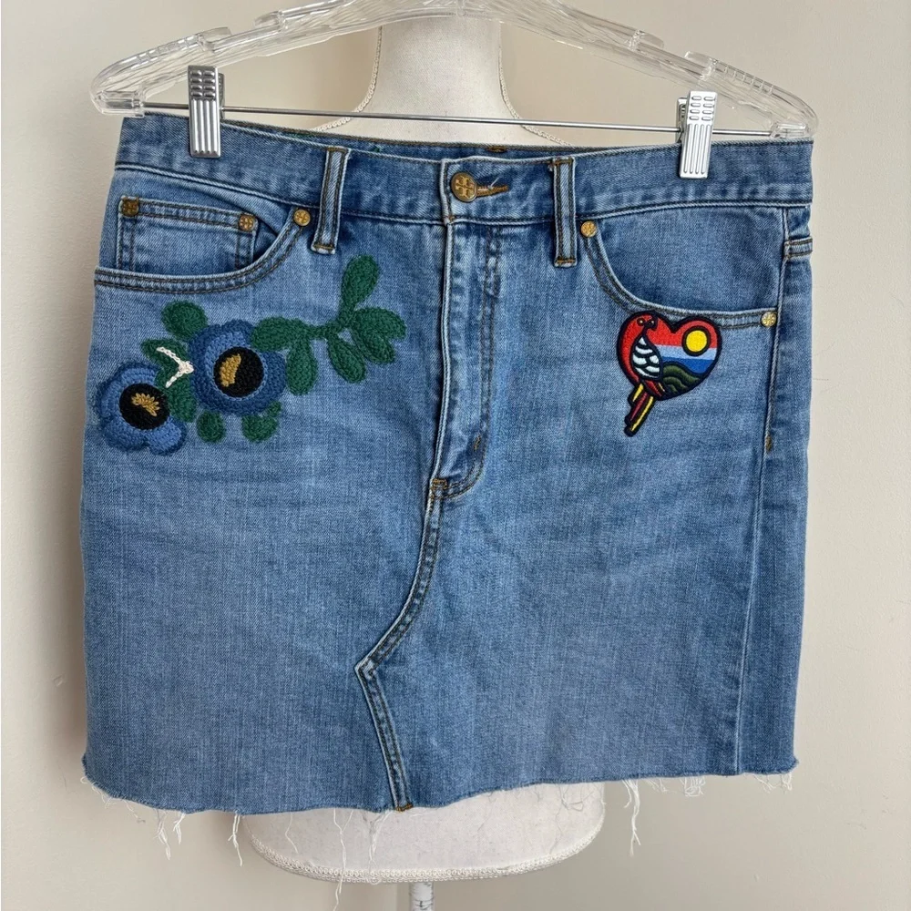 Tory Burch Blue Denim Mini Skirt with Embroidery Size 6